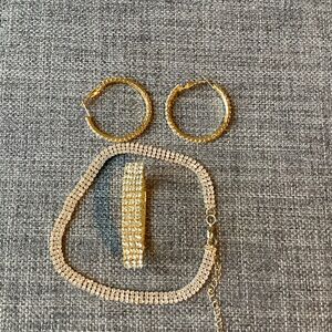 Elegant Rhinestone and  Gold Jewelry Set
